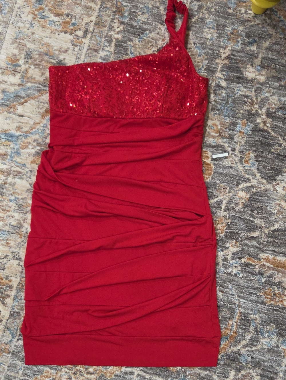 Ruby Rox Red One-Shoulder Sequin Ruched Dress
